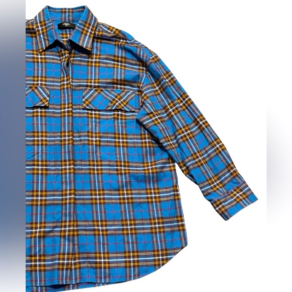 AMIRI Blue and Brown Checkered Shirt Plaid Size Large Button Down - Picture 7 of 10